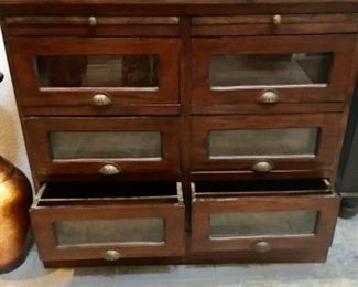 Antique ice cream parlor candy display drawers