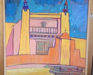 Alyce Frank 'The Church at Las Trampas' oil on linen 36" x 48"
