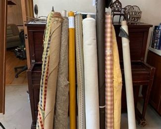 Bolts of designer fabrics - silks, leathers and upholstery fabrics