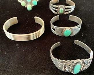 Verna Tahe, turquoise, and vintage Fred Harvey cuffs