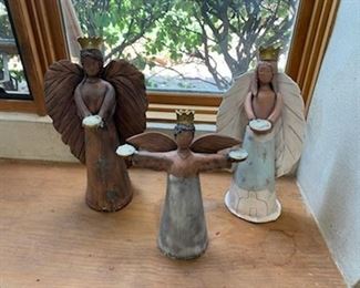 Pottery angel candleholders