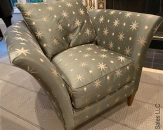 Two gorgeous starburst and sage green upholstered chairs