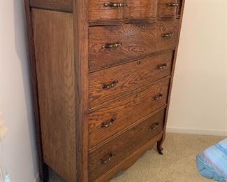 Antique oak dresser with unique curved top drawer 