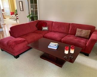 Bernhardt coffee table, red sectional sofa