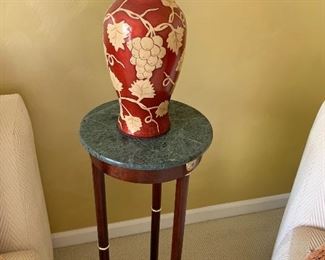Marble top plant stand, vase