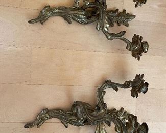 Pair of heavy brass wall sconces