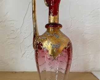 Antique Bohemian glass pitcher