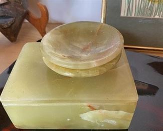 Vintage onyx box and small trays