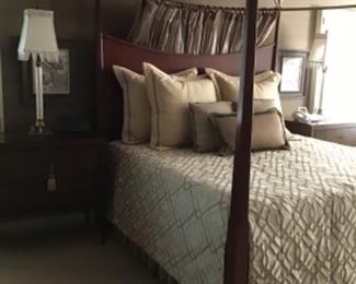 Contemporary Four Poster Bed, Pair of Biedermeier Style Night Stands and Luxury Bedding 