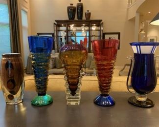  Various Glass  Vases, From Left to Right: Mark J. Sudduth, Young and Constantin, Unknown, Young and Constantin, Unknown