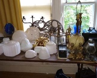 Cobalt, milk glass, vintage lamp
