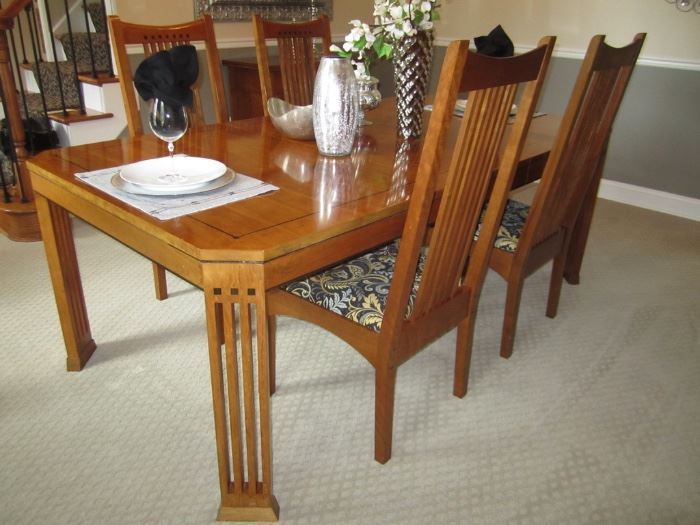 DINING ROOM TABLE AND 6 CHAIRS WITH MATCHING BREAKFRONT BY STICKLEY