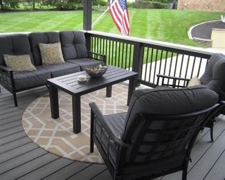 OUTDOOR SOFA, COFFEE TABLE AND PAIR OF CHAIRS
