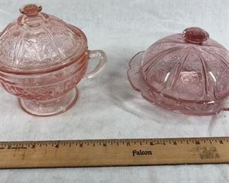 Pink Depressionstyle Glass Butter Candy Lidded Dish Covered Bowls