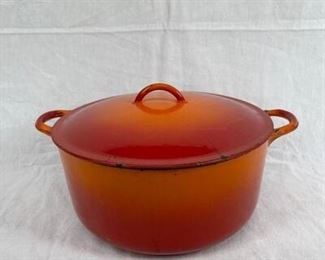 Orange and red Descoware cast iron and enamel large pot