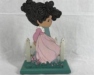 Girl in flower field white picket fence napkin holder