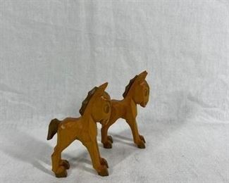 Set of 2 wooden handcrafted horses donkeys