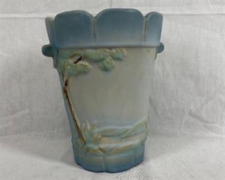 Weller Pottery Blue and white Bucket Shaped tree vase pot