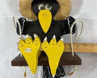 Hand Made Swinging Crow Blackbird Yard Garden Art