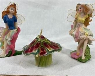 Pair of Fairy Figurines and a Mushroom Toadstool