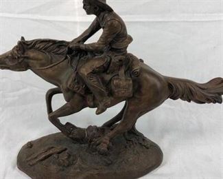 Cowboy Riding Horse Western Sculpture Plaster Figurine