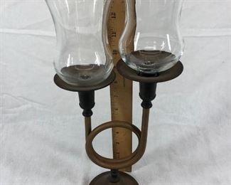 Brass Dual Hurricane Votive Candle Holder Candelabra