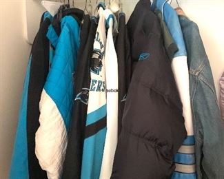 several Panther’s jackets from Jerry Richardson‘s personal collection