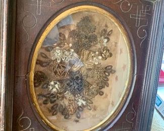 antique shadow box frame with braided mourning hair memorial