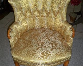 Vintage Channel Back Chair in Gold Brocade