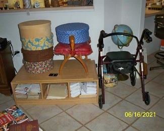 Vintage Camel Saddle ; Low Oak Media Stand with swivel top