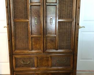 Mid-Century Modern Burlington Furniture Asian Faux Bamboo Wicker Gentleman's Chest: 61Hx38Wx19D