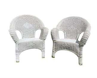 Vintage White Wicker Chairs, Pair
