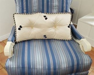 One of two blue stripe chairs