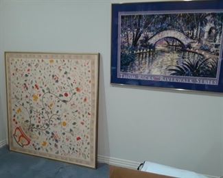 Framed textile and Thom Ricks poster