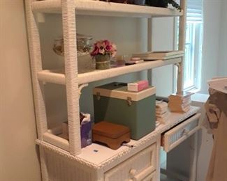 Wicker desk and shelf unit