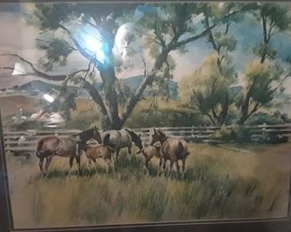 Watercolor of foals and mares by Stanley M. Long