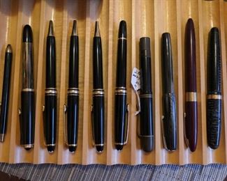 Mont Blanc, early Pelican, Sheaffer, and other pens. Resin, early composition