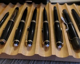 Four Mont Blanc pens and a #156 fountain pen not shown, early Pelican with white tag attached