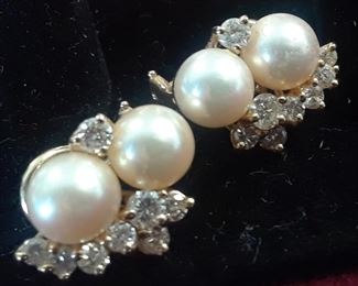 Pearl and diamond earring clips