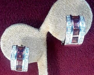Sterling, CZ and red stone earrings.