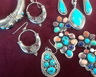 Silver and multi color stones. Three pc set is James Avery.