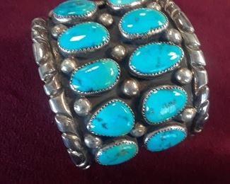.925 and turquoise older cuff. Gorgeous! Signed Alice San. Very large and impressive.