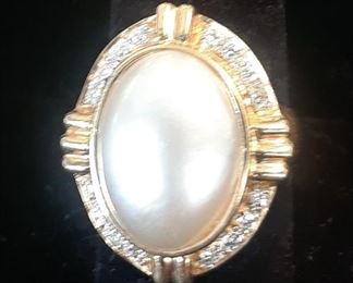 Mabe pearl and diamond 14k ring