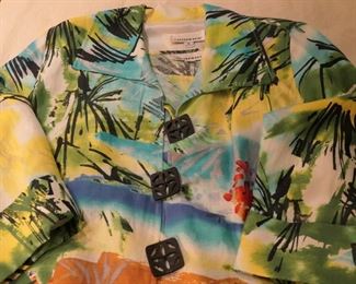 Shirt jack and tank top  in a tropical print with large interesting buttons - Ladies XL