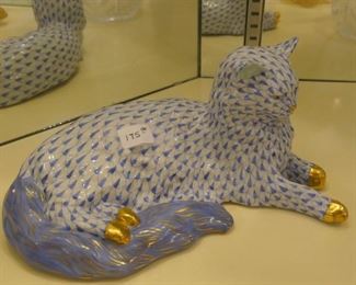 Large Herend reclining cat