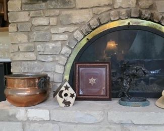 Large copper cauldron and small bronze after Remington. There is a larger bronze as well (not shown)