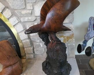 Large cared eagle poised for flight