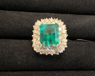 7.11 ct Colombian emerald oil treated only, 1.20 ct diamonds.  Appraisal with purchase.