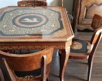 Casino table, from Sorrento, Italy for cards, backgammon, chess, and includes a roulette wheel...interchangeable game boards.