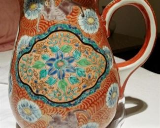 Imari Pitcher textured Orange with Bats and floral medallions